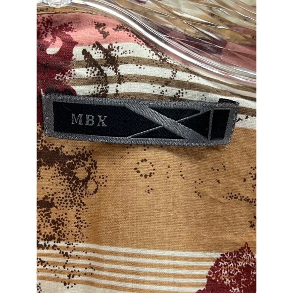 MBX Men's Casual Button Down Shirt Size Large Long Sleeve Collar Maroon Pink Flo - Picture 14 of 16